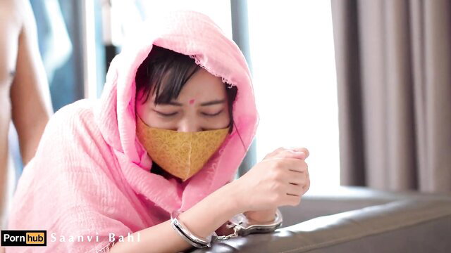 Saanvi Bahl handcuffed in pink hood, yellow mask, abused by man