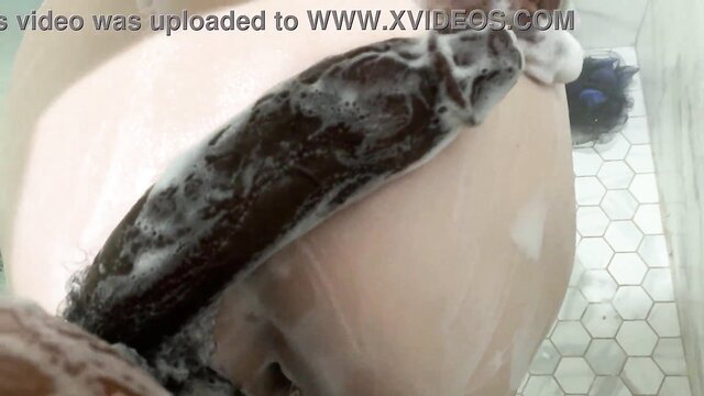 Stepsister soapy shower tease with stepbrother, wet curves