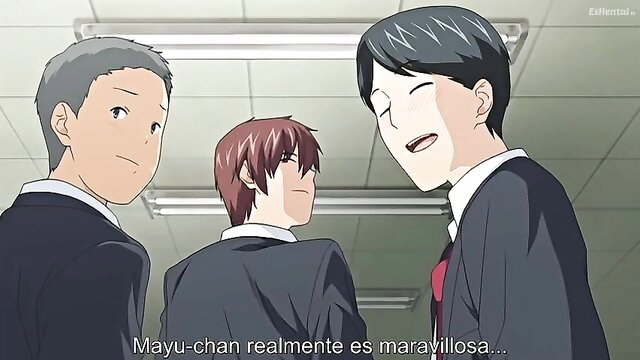 Anime boys in suits admire Mayu-chan, JAV hentai scene