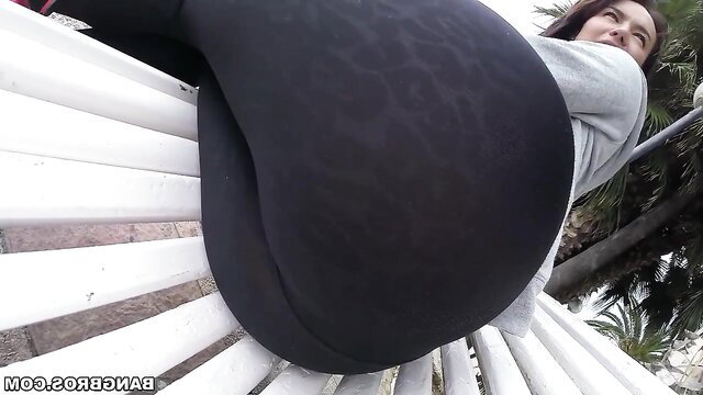 Franceska Jaimes thick Latina ass in tight black leggings on bench