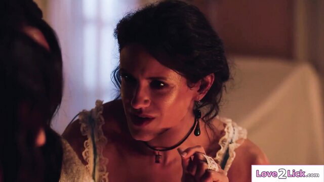 August Skye as busty milf spirit in lesbian lick scene