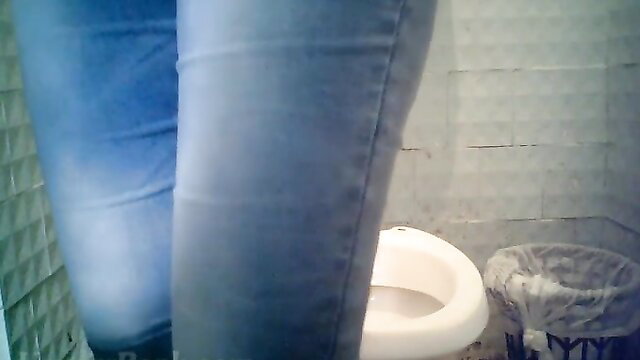 Unknown woman exposing dirty pussy in public restroom