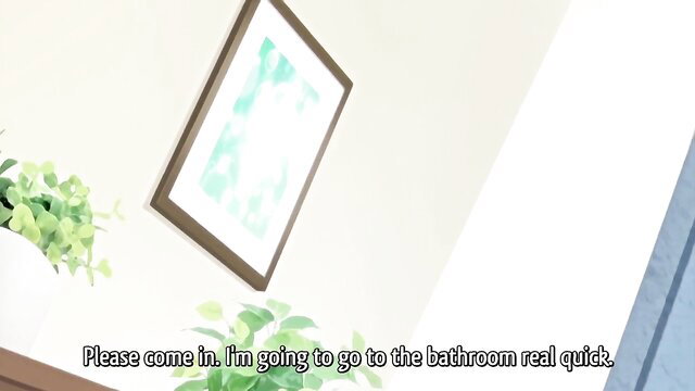 Busty bride invites in, heading to bathroom quick