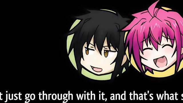 Chibi anime guy and pink-haired girl grinning in hentai sister trap preview