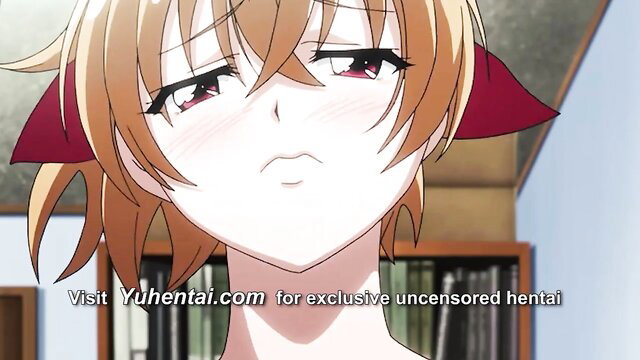 Blushing anime girl with fox ears smirks seductively in steamy hentai