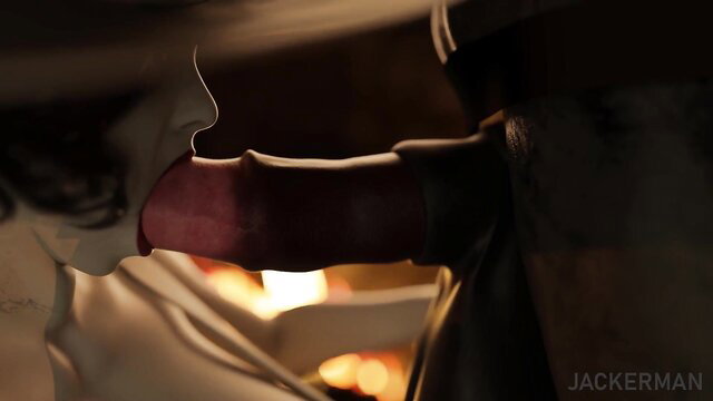 Busty mature vampire Lady Dimitrescu deepthroats Minotaur cock at castle dinner