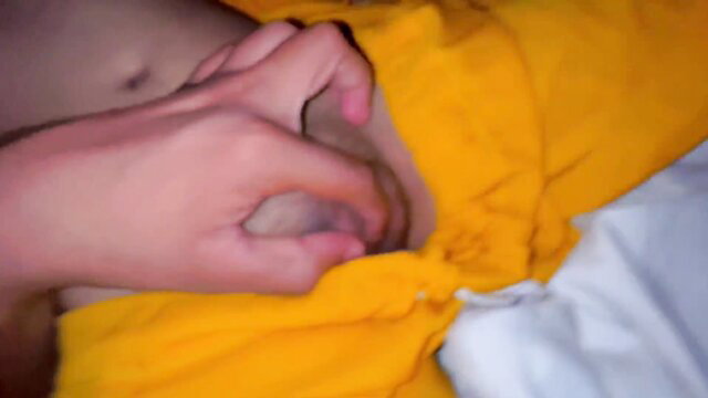 Stepbrother fingers sister-in-law's wet pussy in yellow outfit closeup