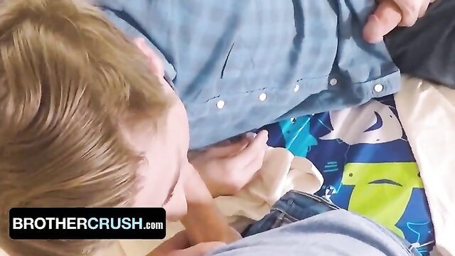 Max Ferro and Josh Hunter jerk off comparing cocks in Brother Crush