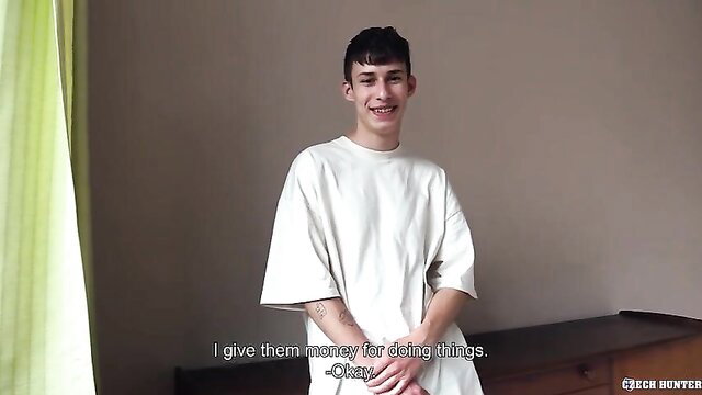 Czech Hunter: Shy college student in white tee offers virgin ass for cash