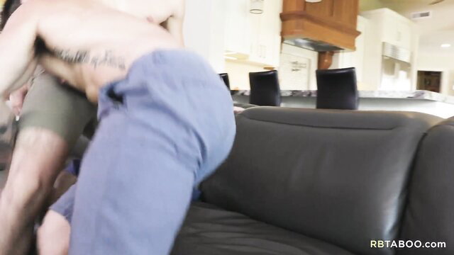 Michael DelRay fucks Aspen's ass doggy on couch