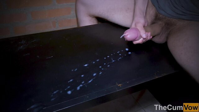 TheCumVow hyperspermia massive cumshot on table closeup