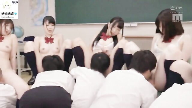 Japanese schoolgirls nude in time stop group sex with boys JAV uncensored