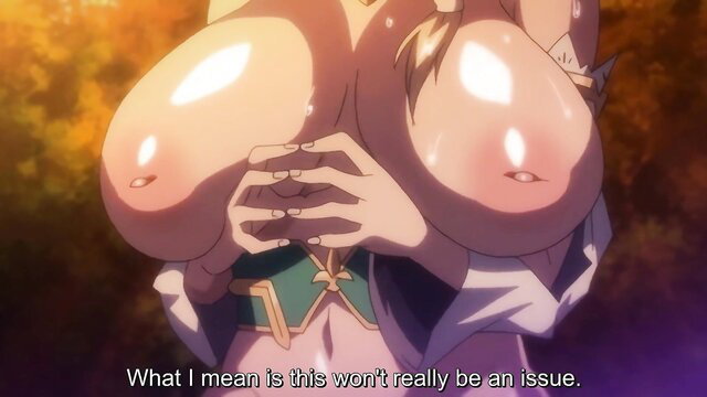 Busty anime elf mom squeezes huge tits in lewd hentai scene