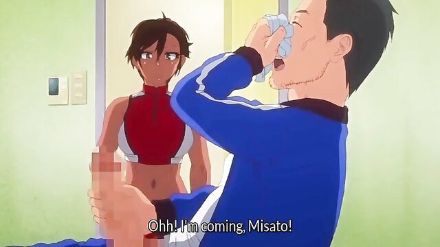 Pervy coach mind controls busty Asian track star Misato, cums on her abs