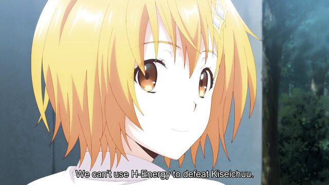 Blonde anime girl in headband smiles, Super HxEros OVA nude volleyball ecchi