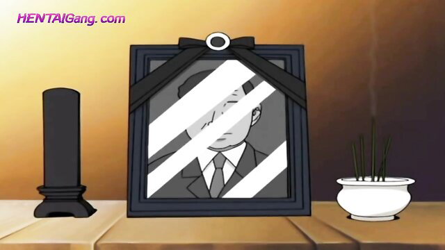 Hentai memorial altar with suited man portrait and black candle, Voyeurs Digest 02