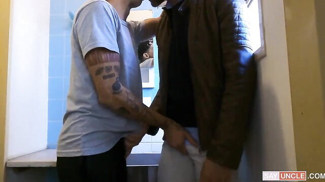 Tattooed Latino guy gropes bulge in tight pants of handsome dude in The Spanish Passenger