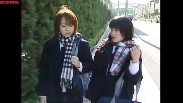 Miori Hara as cute Japanese stepdaughter in school uniform and scarf outdoors