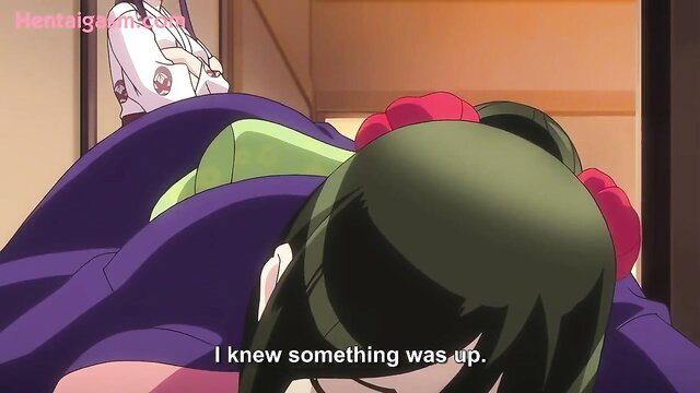 Two busty anime girls in lingerie on bed in Futabu hentai