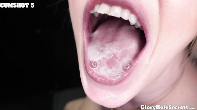 Gloryhole Secrets blonde with tongue piercing swallows thick cumshot