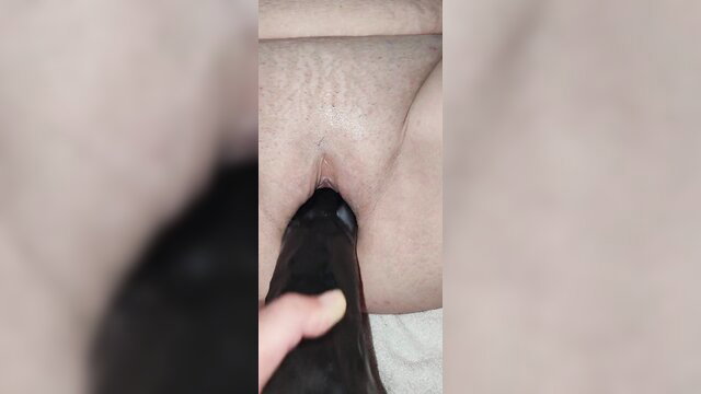 Hotwife pussy gaped by huge BBC dildo rough stretching fuck