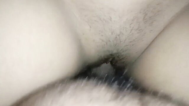 POV closeup of hairy Indian pussy with white cum drip, dehati desi girl