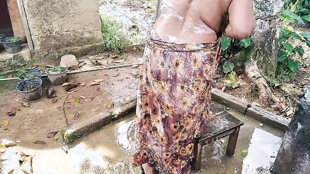 Prasad79 Indian village girl bare back in floral sarong, outdoor tease