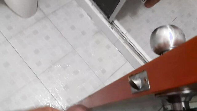 POV spying on busty aunt's wet shower thru door in amateur voyeur