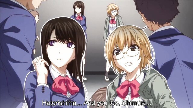Hentai schoolgirls Hatorishima and Shimura in sexy uniforms group scene