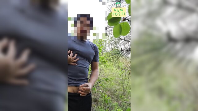 Boyzones_malibog outdoor jack off in woods, hand down pants nearly caught