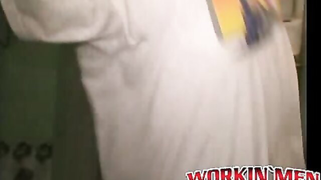 Gay man in white shirt fucked hard deep in ass before facial cumshot