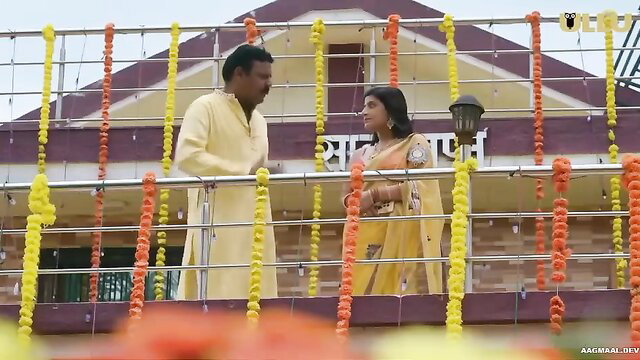 Indian couple in saree and kurta on balcony, hot Malkin Nokar sex tease