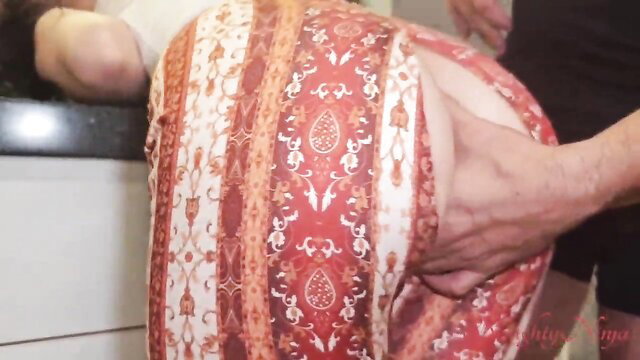 Nova Lynx bent over kitchen counter, dress hiked up for extra tip fuck