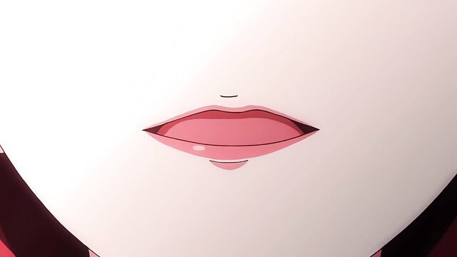 Closeup of big sis pink glossy lips parted seductively from JAV hentai fuck