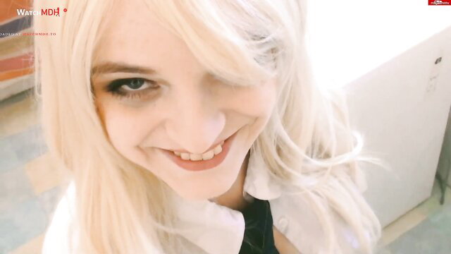DeineFickmaus blonde schoolgirl smiling selfie in uniform