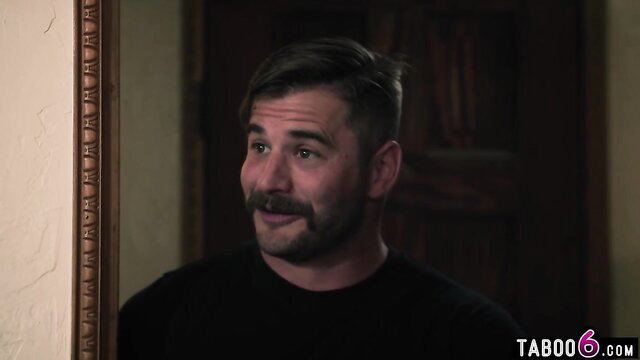 Handsome mustached man in threesome with Laney Grey & Leana Lovings