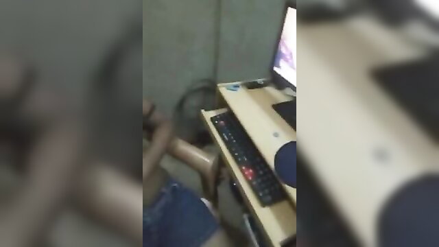 Amateur solo Asian babe fingering pussy while watching porn on PC