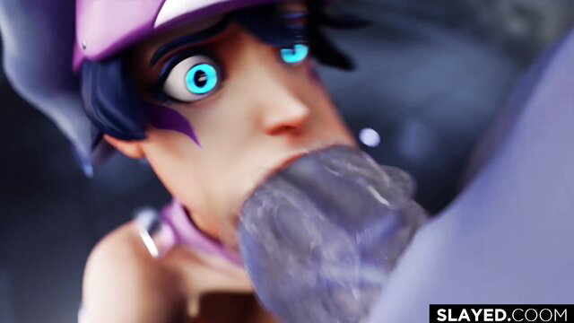 Overwatch Kiriko deepthroating giant purple monster cock