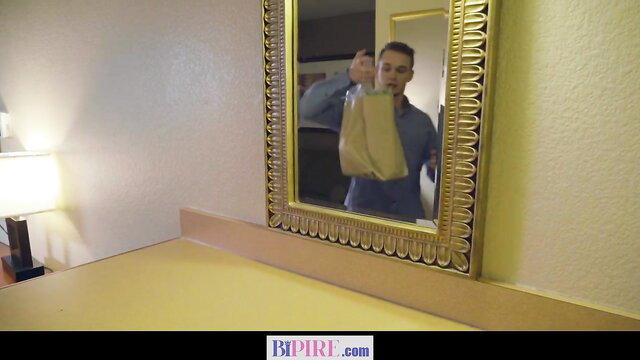 Jackson Traynor mirror selfie in hotel, ready for Bi Empire threesome with Alora Jaymes