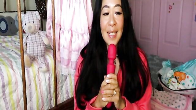 Diaperperv holds pink vibrator in nursery, AB/DL fetish tease