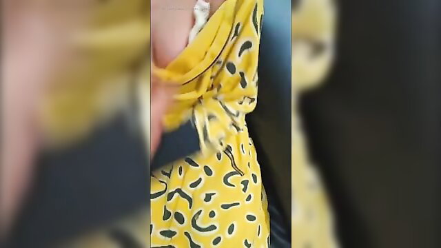 Pakistani TikToker Alizey flashing round tits in yellow leopard dress