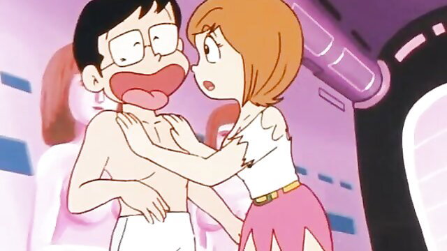 Maicchingu Machiko Sensei anime fanservice: topless guy gropes busty teacher