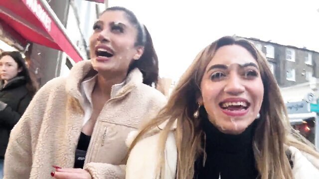 Marina Maya & Artemis Carmona laughing on epic London cumwalk street