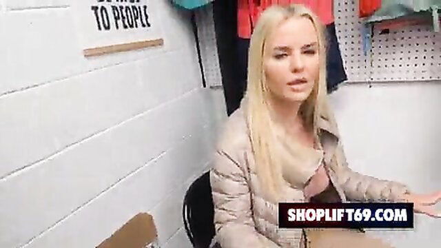 Slimthick Vic blonde MILF shoplifter in puffer jacket pre-sex