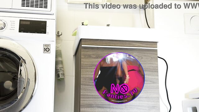 Petite girlfriend flashing pussy in see-through panties under short red dress