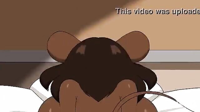 Brown mouse girl furry with big ass bent over bed from behind