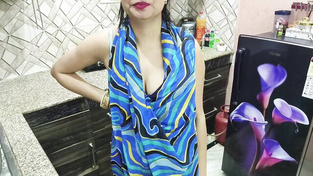 Indian bhabhi wet hair deep cleavage blue dress seduces neighbor