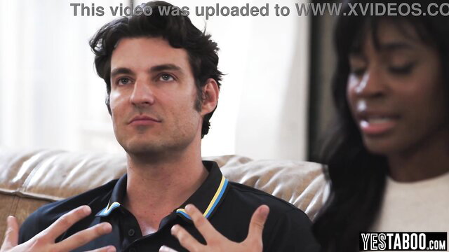 Nicole Kitt ebony MILF watches porn with handsome roommate on couch