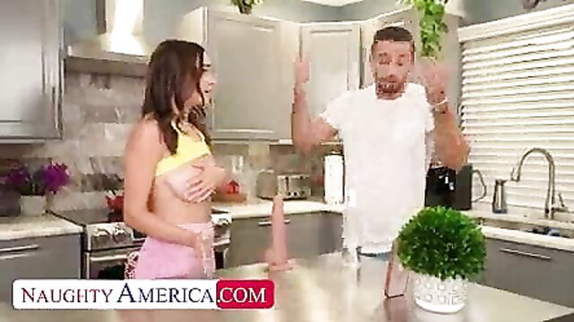 Rissa May in yellow bikini top pays rent with pussy on kitchen counter