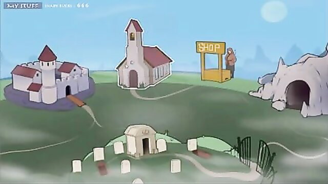 Spooky Times 1 a Fet Side Story adult parody thumbnail with castle, church, shop, graveyard